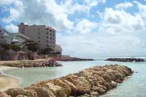 Groynes being constructed along the coast