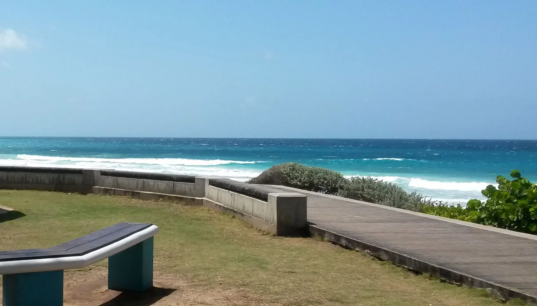 Cement benches looking out over the boardwalk