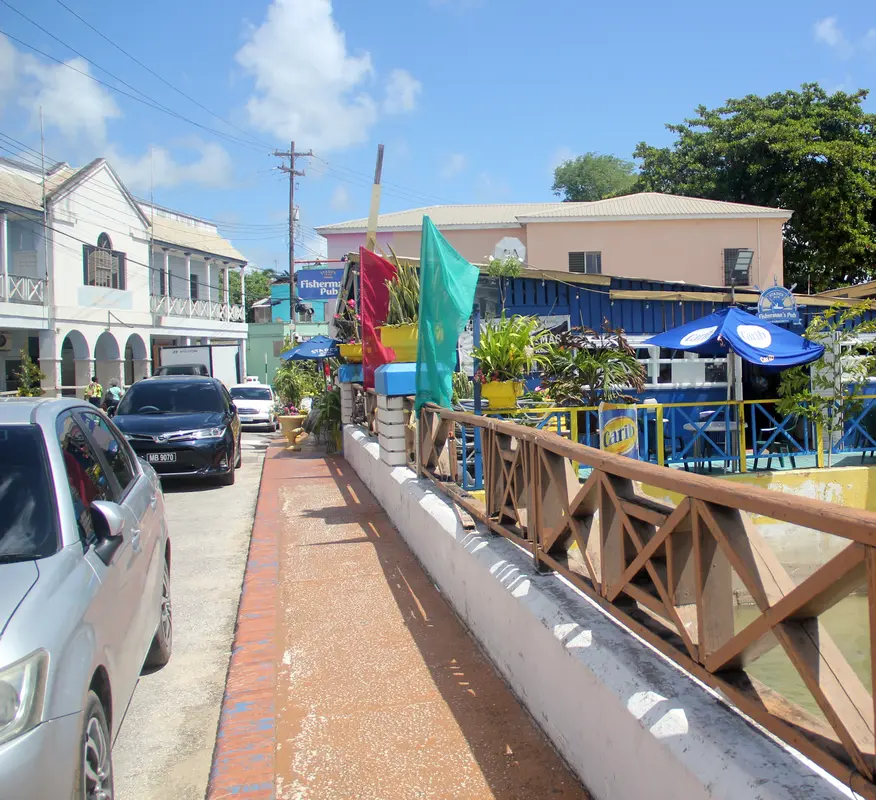 Looking across the bridge we see the modernity of the town blended with historical architecture