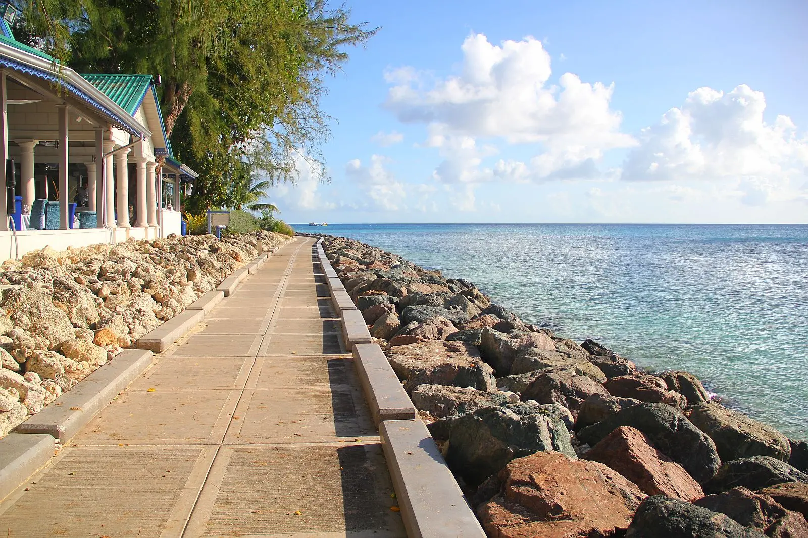 Looking southward along the boardwalk at the colourful boulders